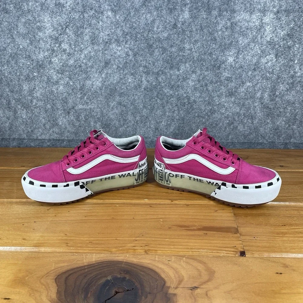 VANS Old Skool Stacked Logo Platform Cabaret Pink Checker Womens 6 / Mens 4.5